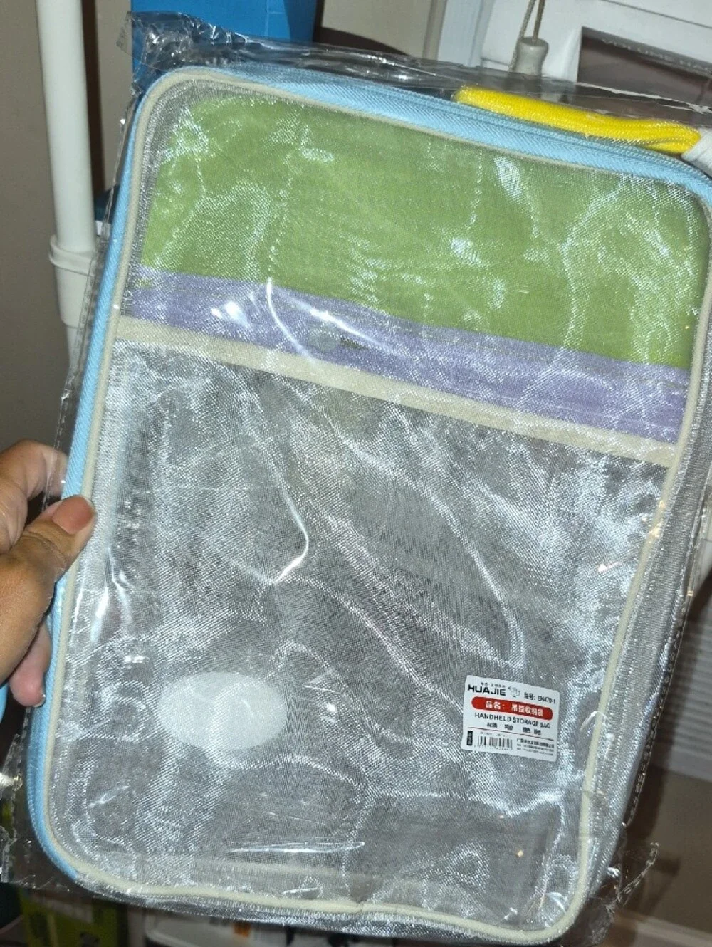 Clear Front Travel Pouch in Green and Blue Nwt